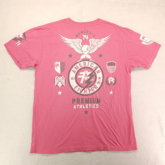 American Fighter Casual Short Sleeve Graphic Crew Neck Shirt Mens Size 2XL Pink - Picture 9 of 9